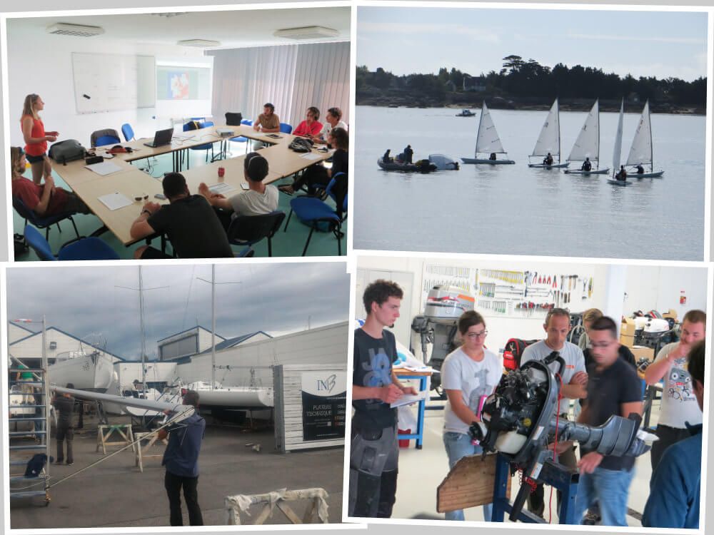 En haut à gauche, les BPJEPS en préparation croisière hauturière. En haut à droite, sélection des ATAN. En bas à gauche, les CQP Maintenance 1ère année. En bas à droite, les CQP Mécanicien nautique 1re année